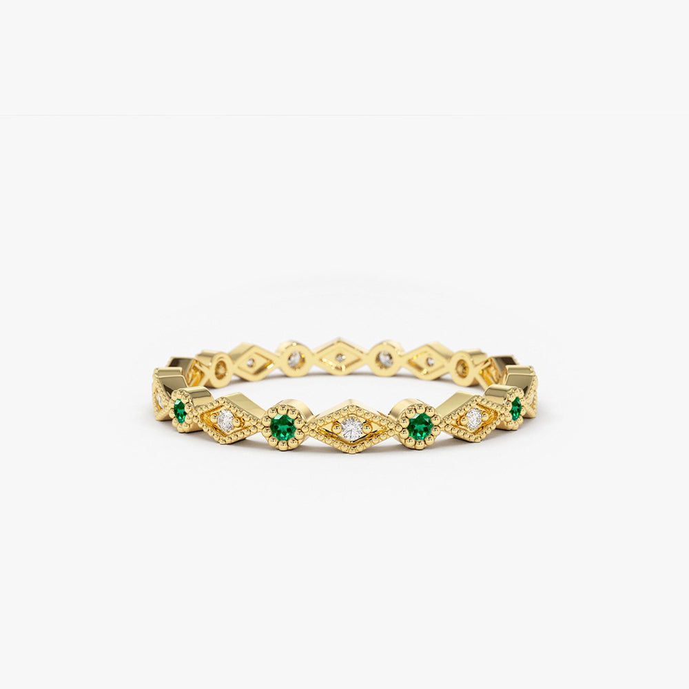 OBFJ1682 - 14k Gold Emerald Art Deco Wedding Band 1