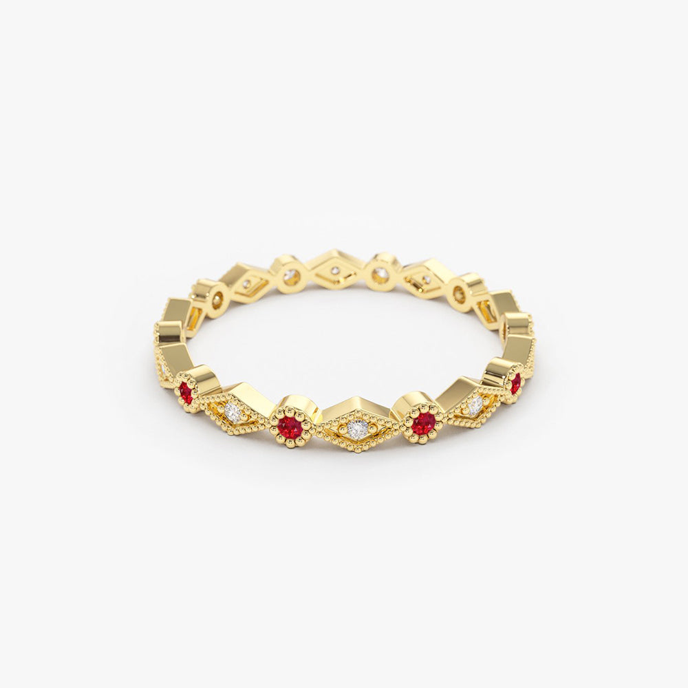 OBFJ1683 - 14k Ruby Art Deco Wedding Band 8
