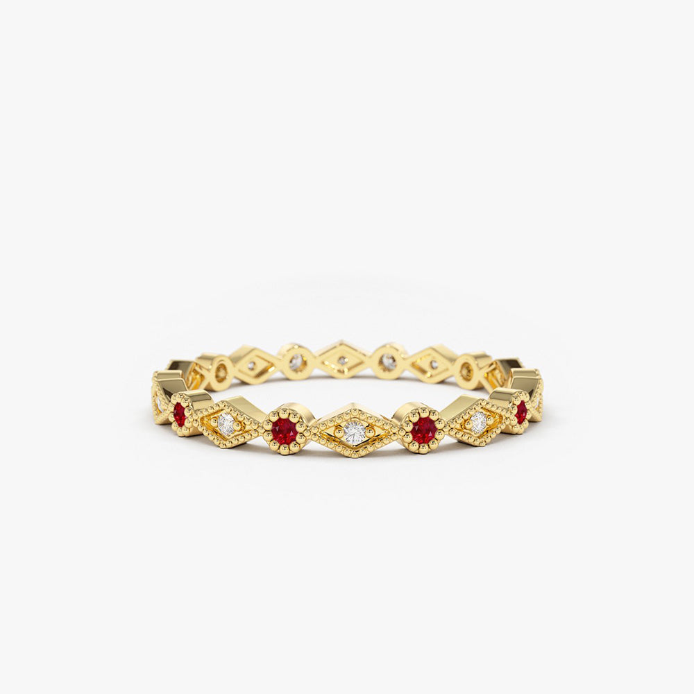 OBFJ1683 - 14k Ruby Art Deco Wedding Band 1