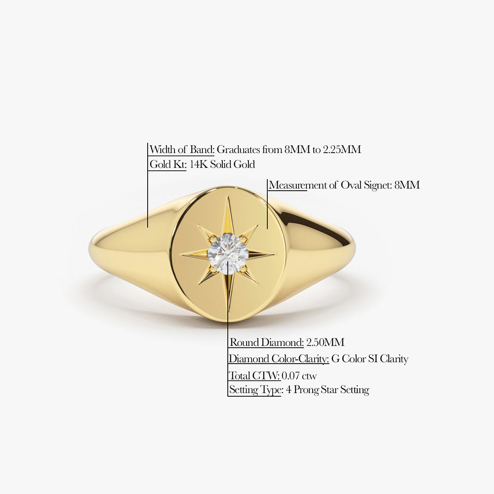 OBFJ1633 - 14K Gold Starburst Diamond Signet Ring 6