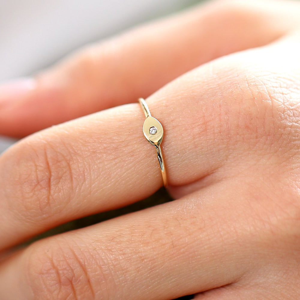 OBFJ1662 - 14K Gold Evil Eye Diamond Ring 2