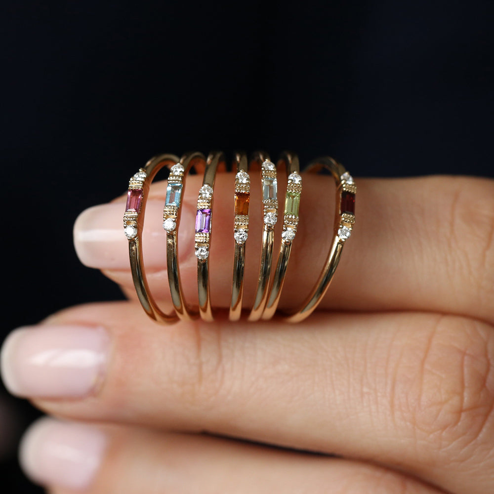 OBFJ2018 - 14K Gold Baguette Amethyst With Diamond Ring 4