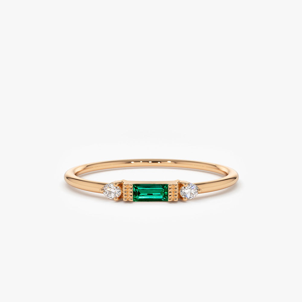 OBFJ1674 - 14k Baguette Emerald with Diamond Ring 4
