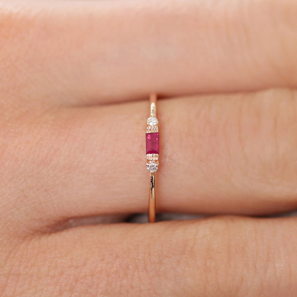 OBFJ1675 - 14K Baguette Ruby With Diamond Ring 2