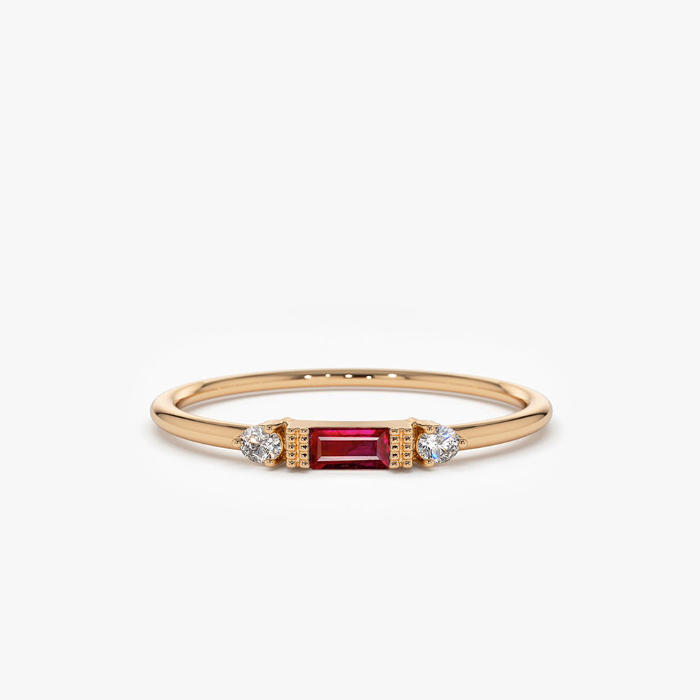 OBFJ1675 - 14K Baguette Ruby With Diamond Ring 5