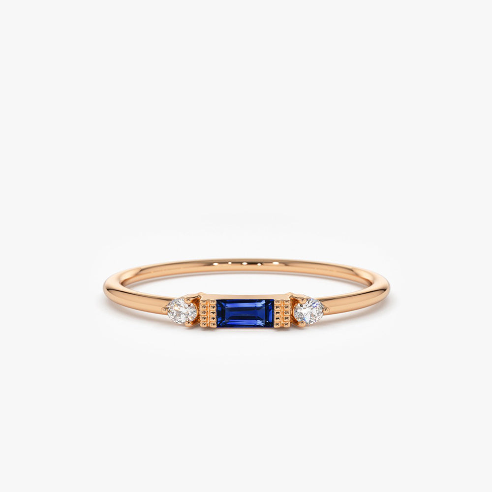 OBFJ1676 - 14k Baguette Blue Sapphire with Diamond Ring 5