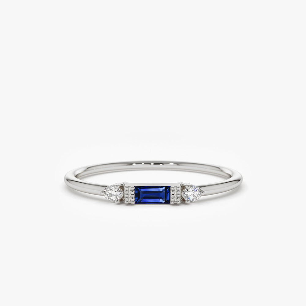 OBFJ1676 - 14k Baguette Blue Sapphire with Diamond Ring 6