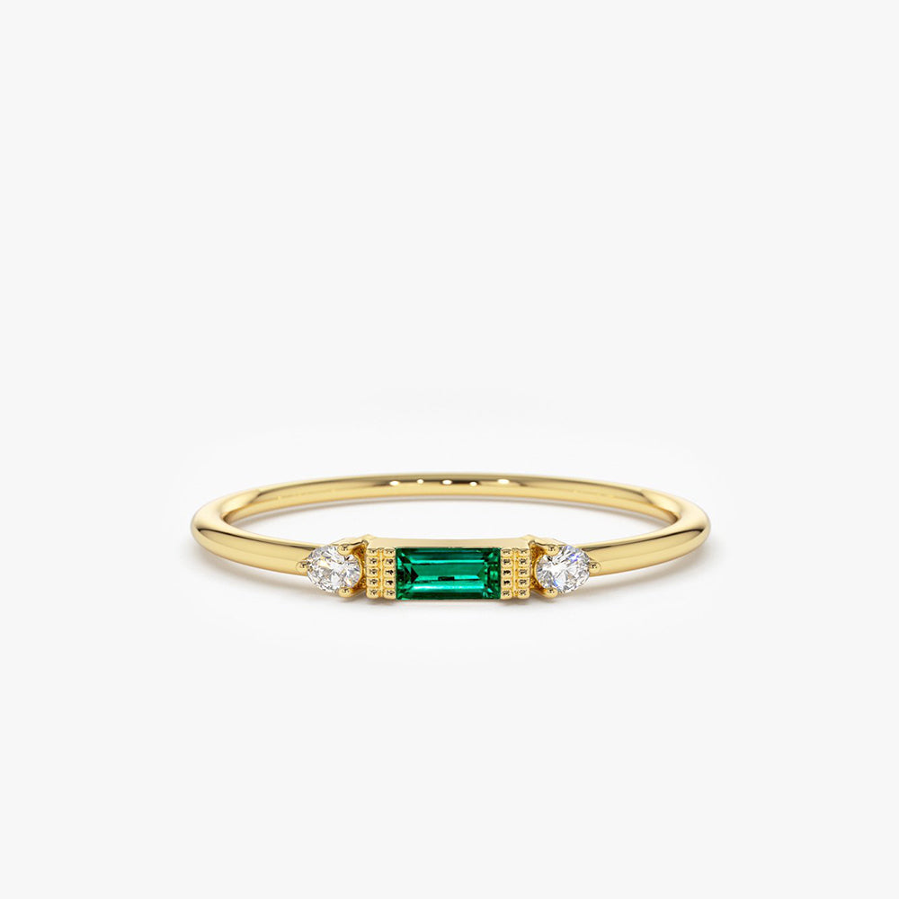 OBFJ1674 - 14k Baguette Emerald with Diamond Ring 1