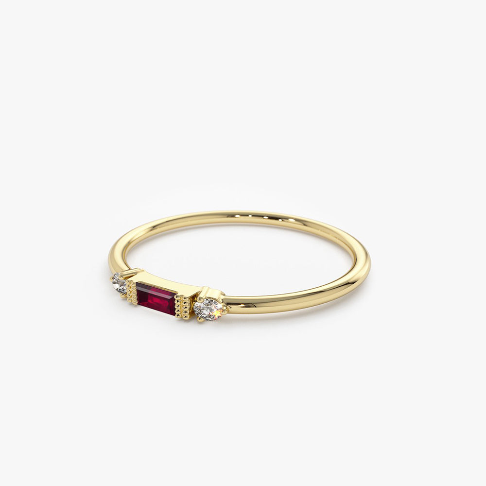 OBFJ1675 - 14K Baguette Ruby With Diamond Ring 7