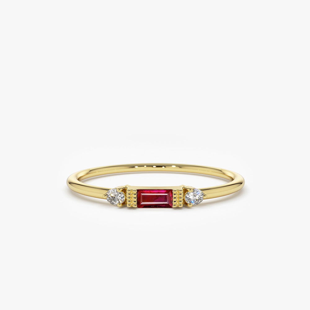OBFJ1675 - 14K Baguette Ruby With Diamond Ring 1