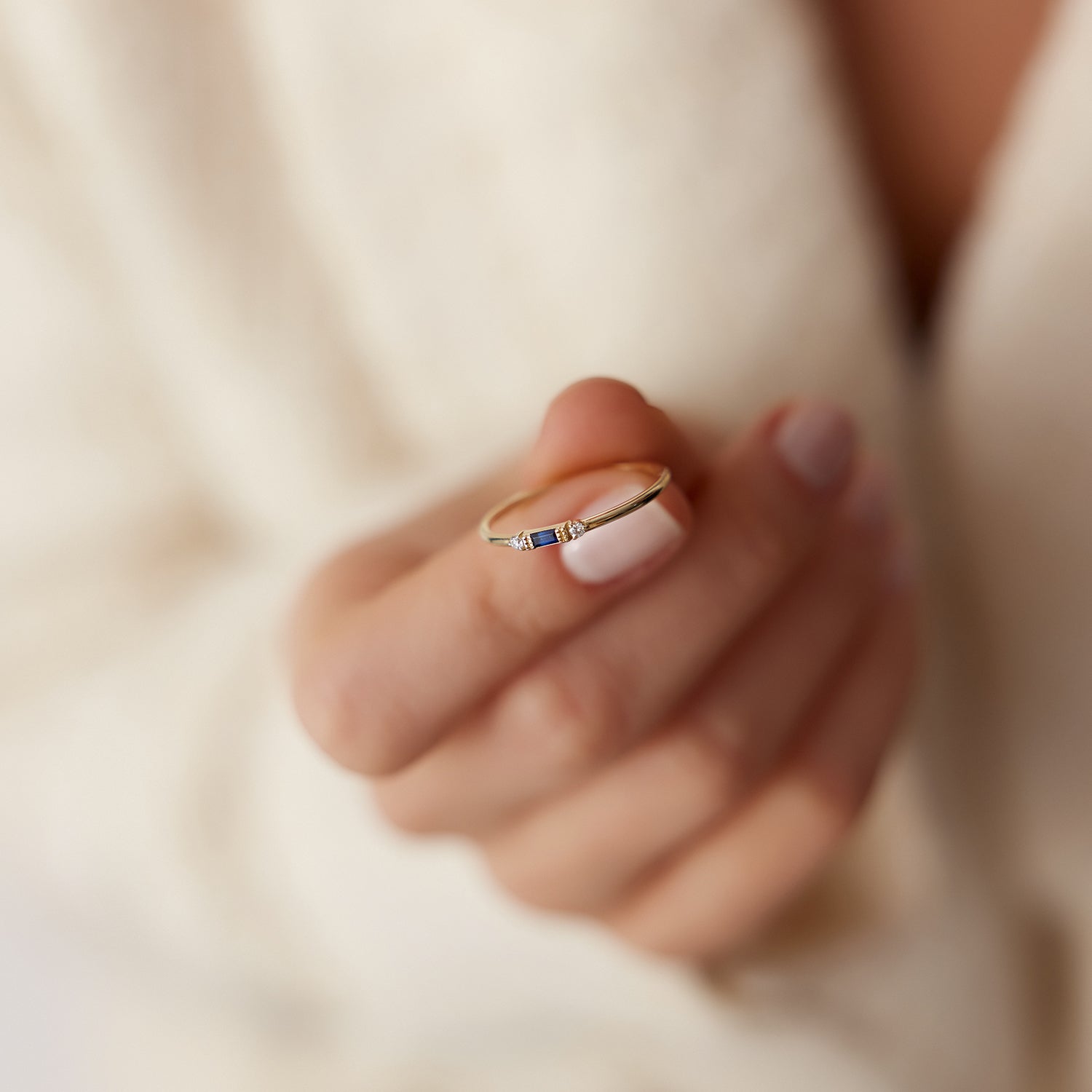 OBFJ1676 - 14k Baguette Blue Sapphire with Diamond Ring 4