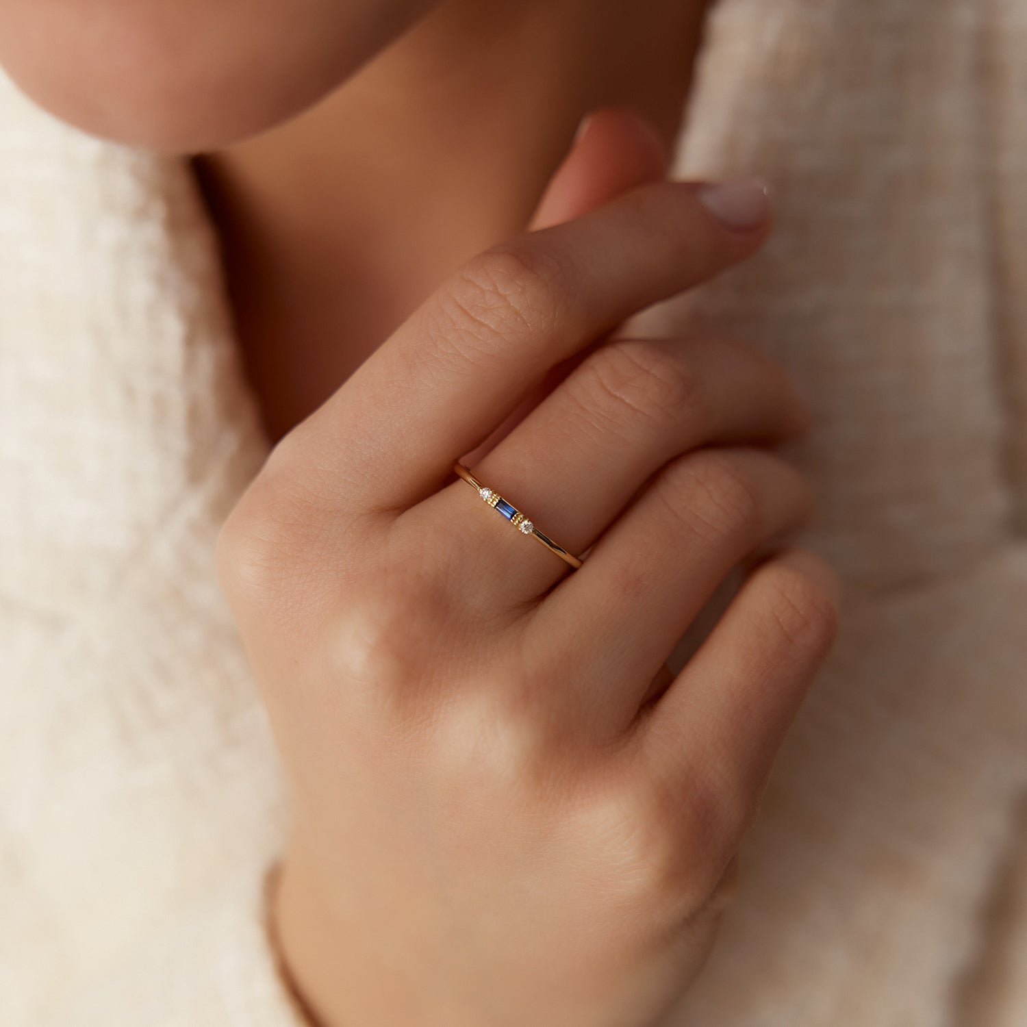 OBFJ1676 - 14k Baguette Blue Sapphire with Diamond Ring 3