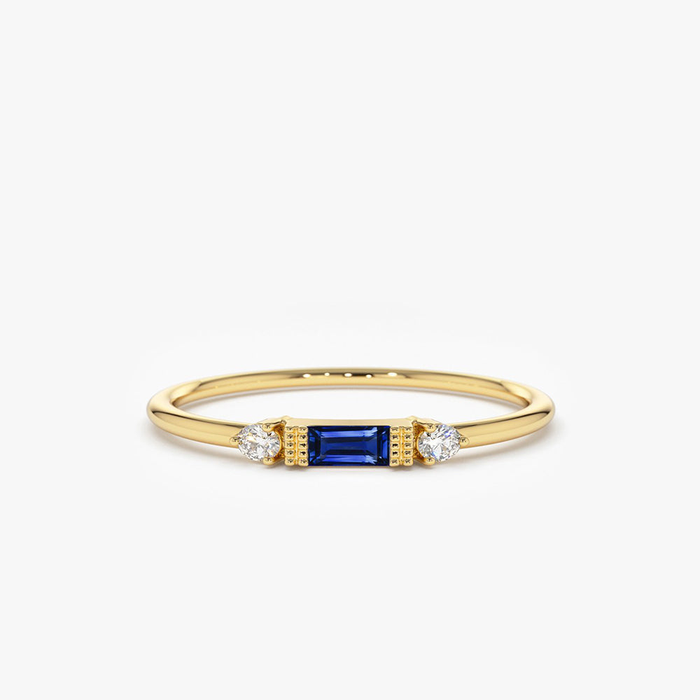 OBFJ1676 - 14k Baguette Blue Sapphire with Diamond Ring 1