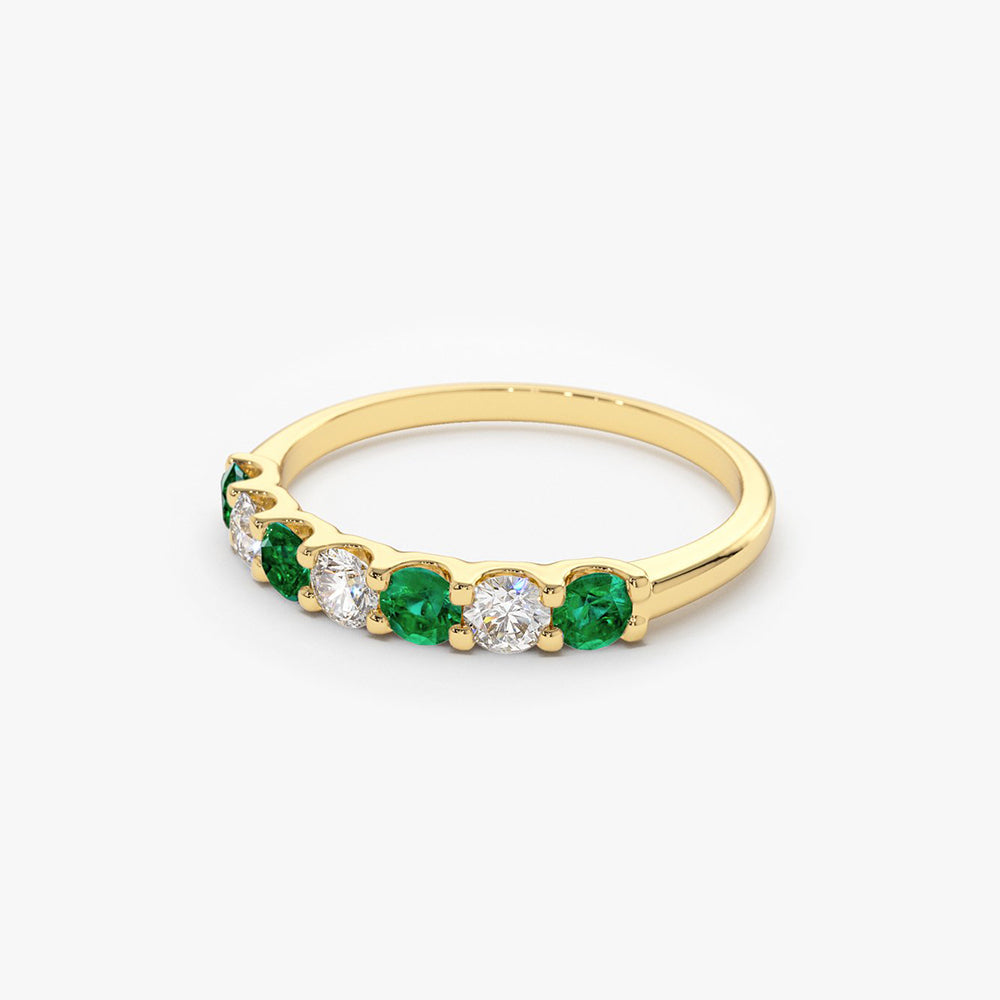 OBFJ1684 - 14K Gold Alternating Emerald and Diamond Wedding Band 9