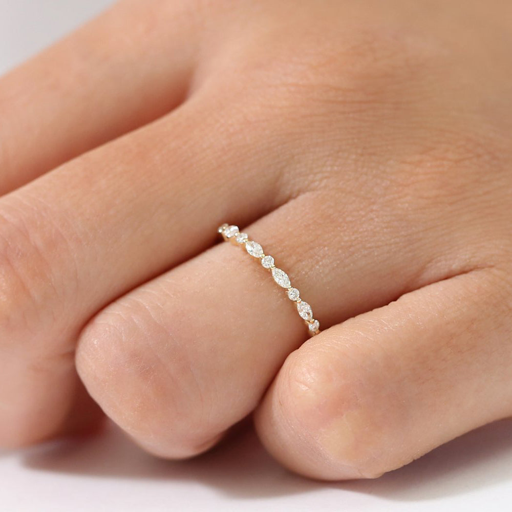 OBFJ1755 - 14K Gold Marquise and Round Diamond Ring 2