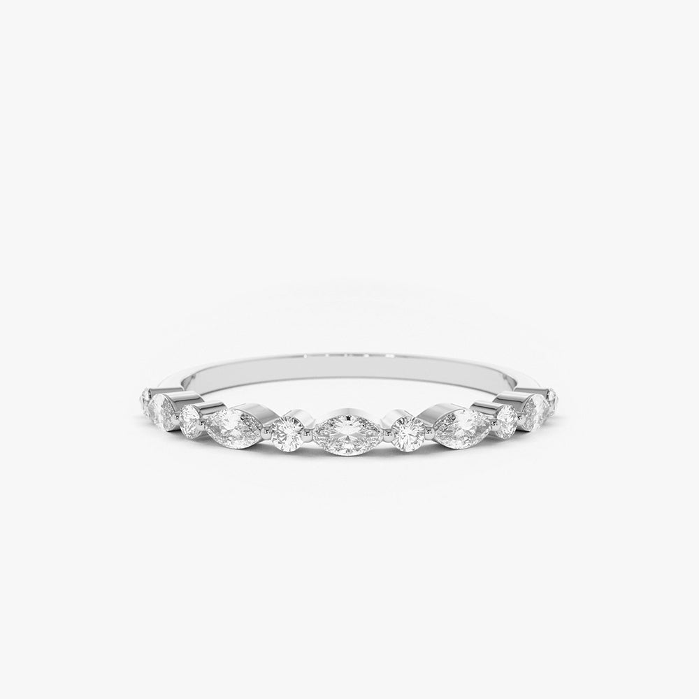 OBFJ1755 - 14K Gold Marquise and Round Diamond Ring 7