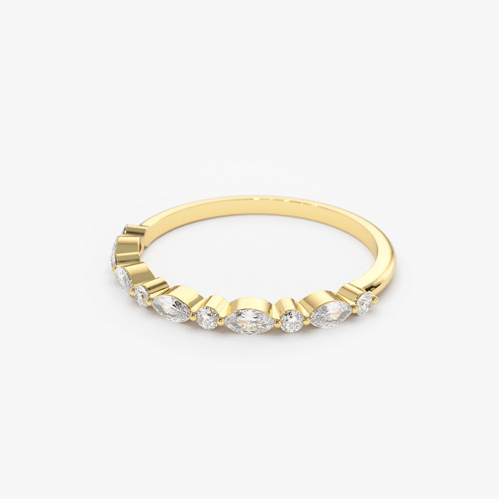 OBFJ1755 - 14K Gold Marquise and Round Diamond Ring 8