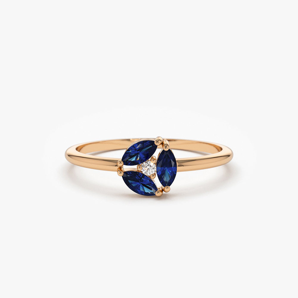OBFJ1862 - 14k Marquise Sapphire Cluster Ring 3