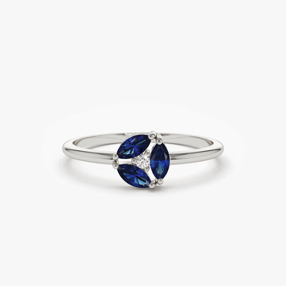 OBFJ1862 - 14k Marquise Sapphire Cluster Ring 4