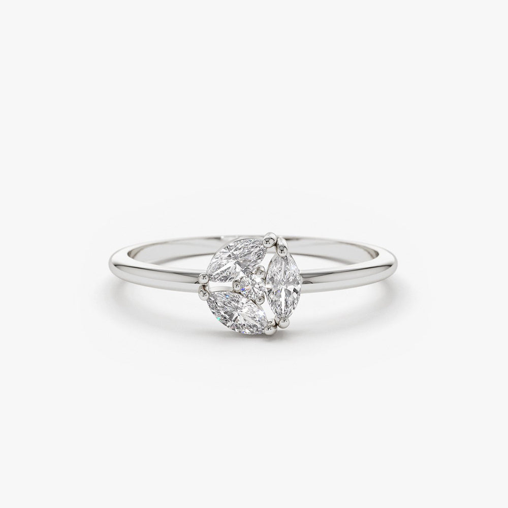 OBFJ1791 - 14K Gold Marquise Diamond Cluster Ring 5