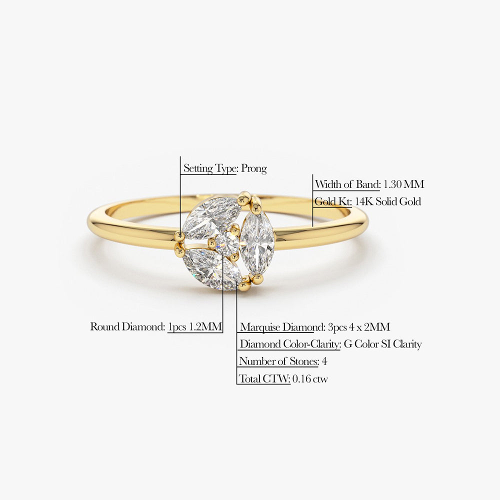 OBFJ1791 - 14K Gold Marquise Diamond Cluster Ring 7