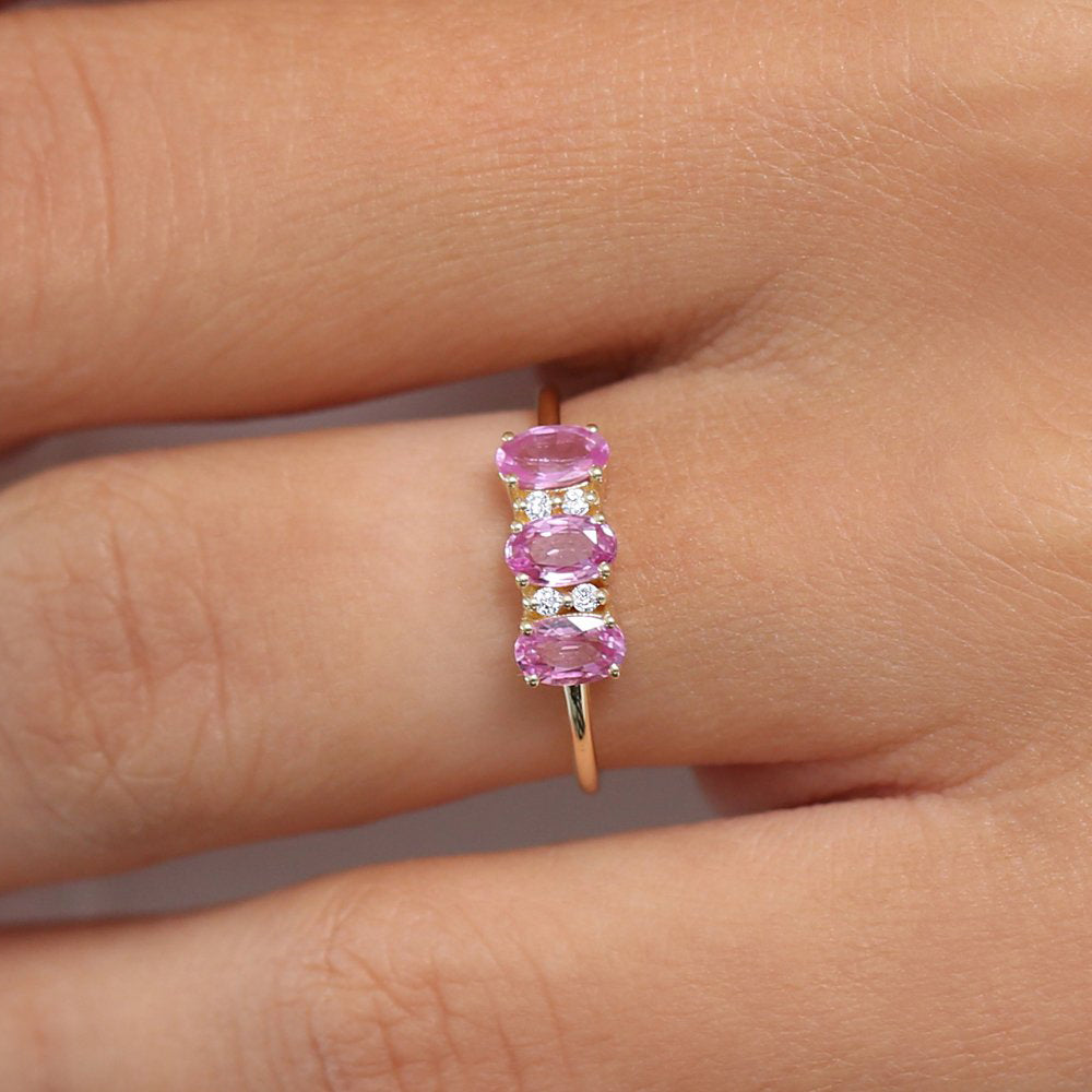 OBFJ1760 - 14k Oval Genuine Pink Sapphire and Diamond Ring 2