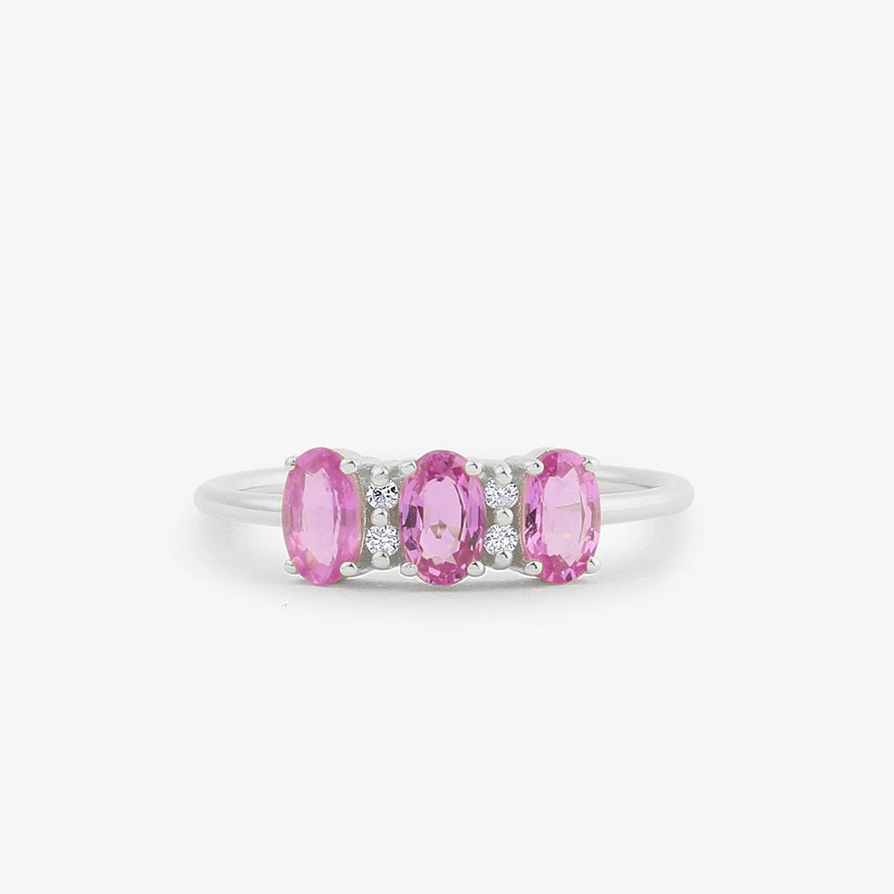 OBFJ1760 - 14k Oval Genuine Pink Sapphire and Diamond Ring 4