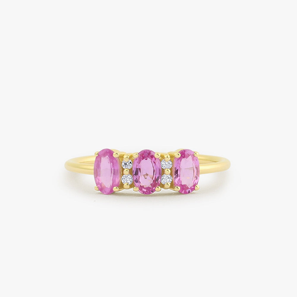 OBFJ1760 - 14k Oval Genuine Pink Sapphire and Diamond Ring 1