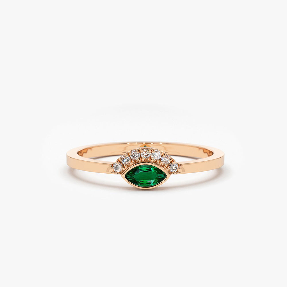 OBFJ1703 - 14k Marquise Emerald Eye Diamond Ring 4
