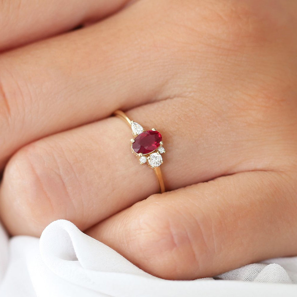 OBFJ1702 - 14k Diamond and Oval Ruby Ring 3