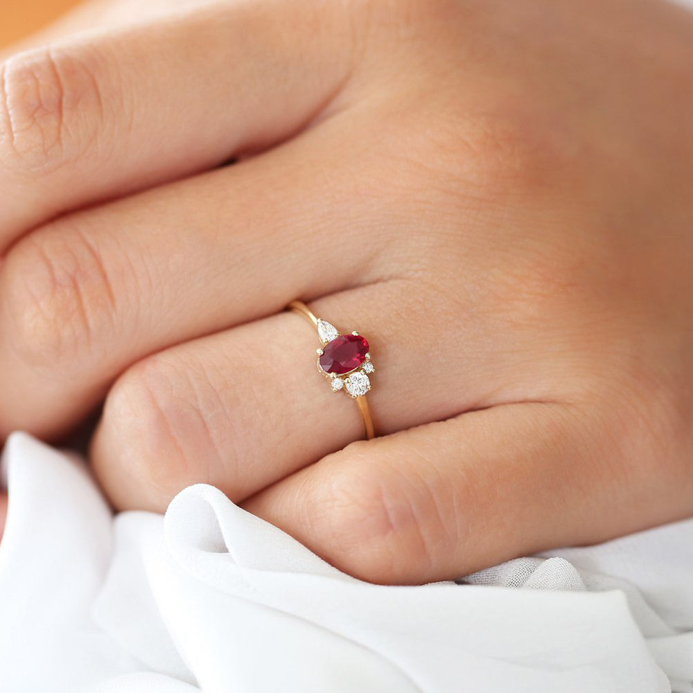 OBFJ1702 - 14k Diamond and Oval Ruby Ring 4