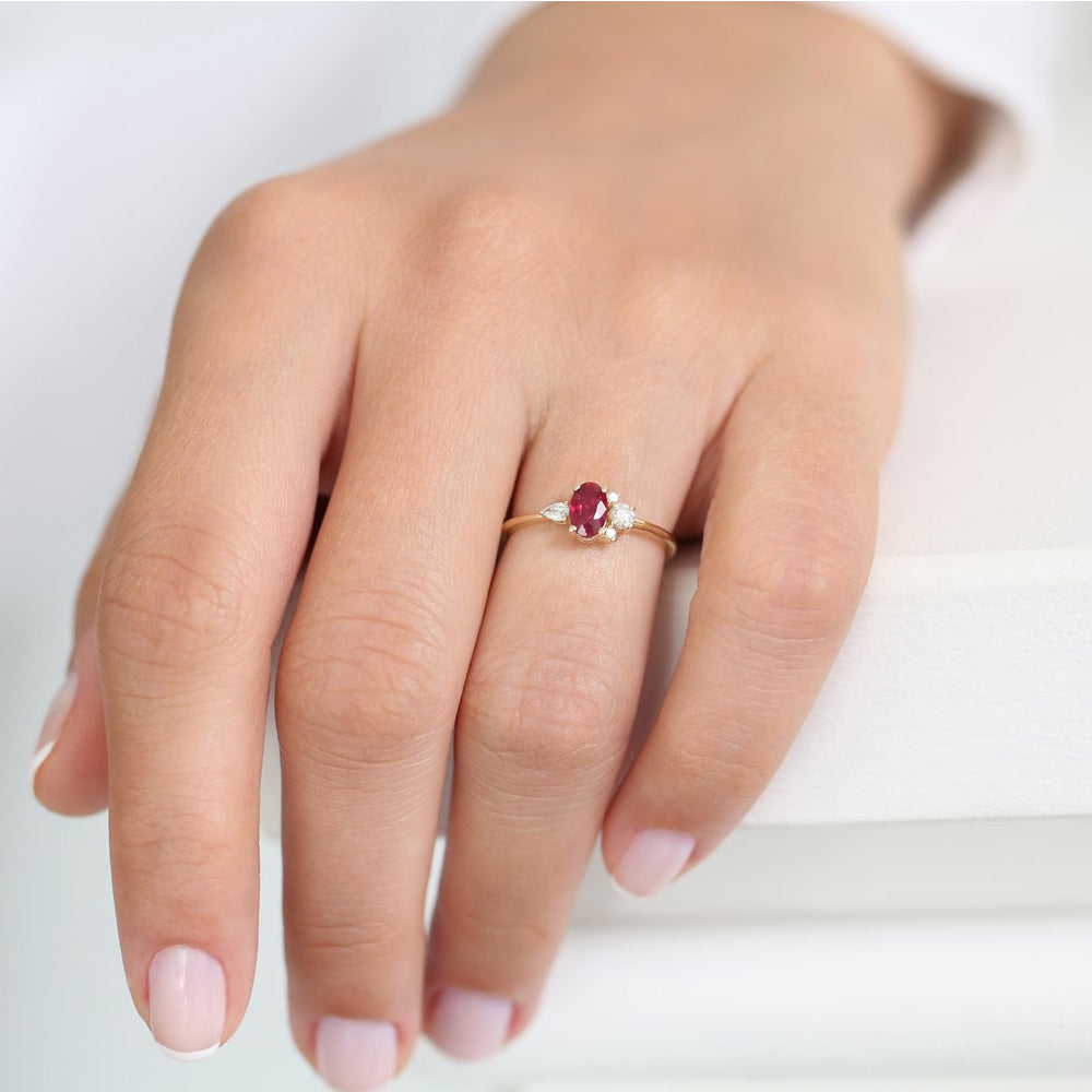 OBFJ1702 - 14k Diamond and Oval Ruby Ring 5