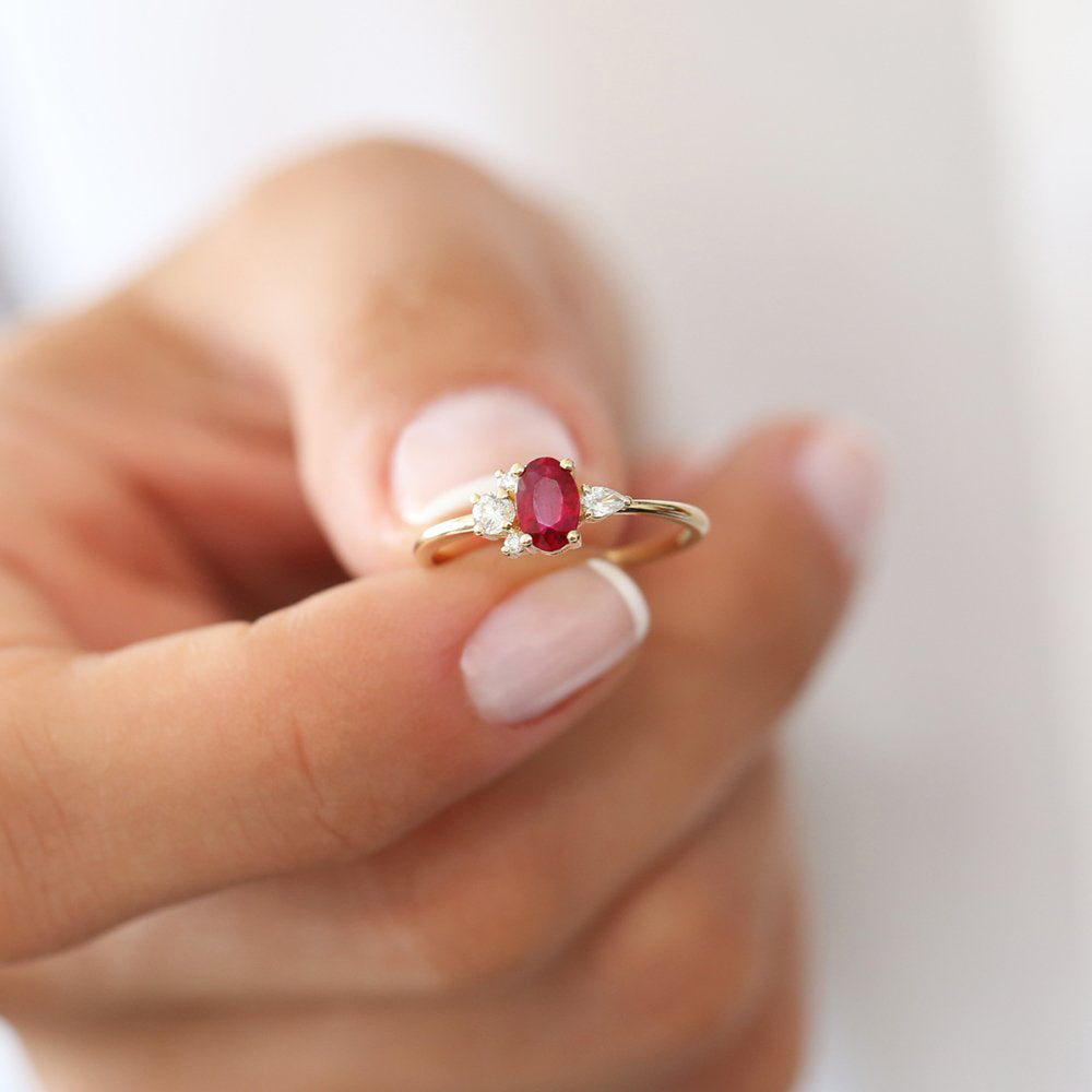 OBFJ1702 - 14k Diamond and Oval Ruby Ring 6