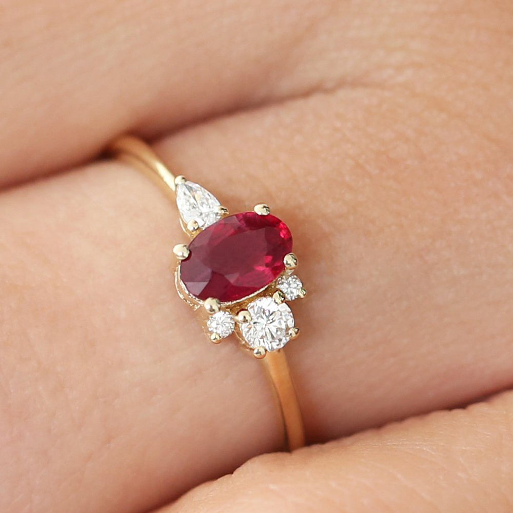 OBFJ1702 - 14k Diamond and Oval Ruby Ring 2