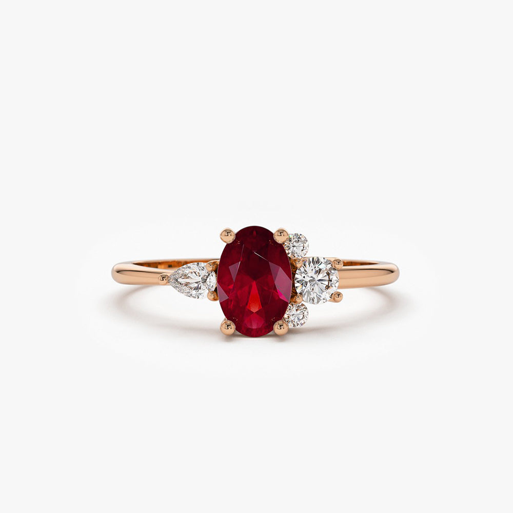 OBFJ1702 - 14k Diamond and Oval Ruby Ring 7