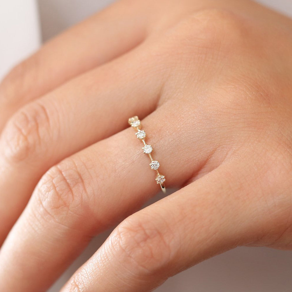 OBFJ0239 - 14K Rose Gold 7 Stone Round Diamond Wedding Ring 3