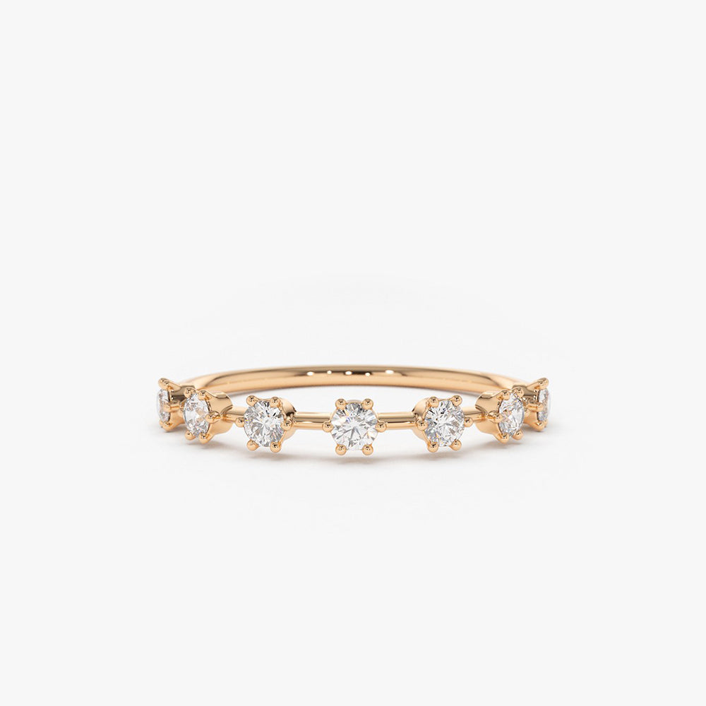 OBFJ0239 - 14K Rose Gold 7 Stone Round Diamond Wedding Ring 1