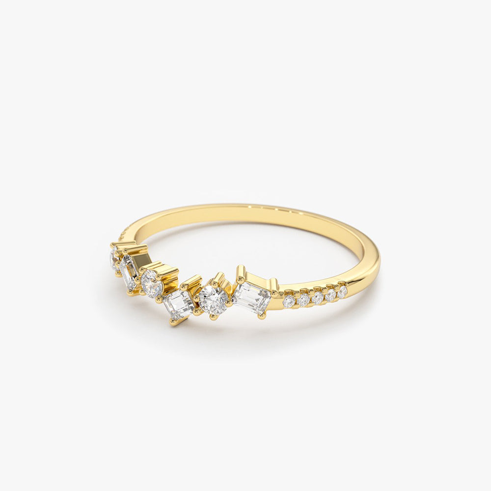 OBFJ1711 - 14K Gold Asymmetrical Baguette and Round Diamond Wedding Ring 7