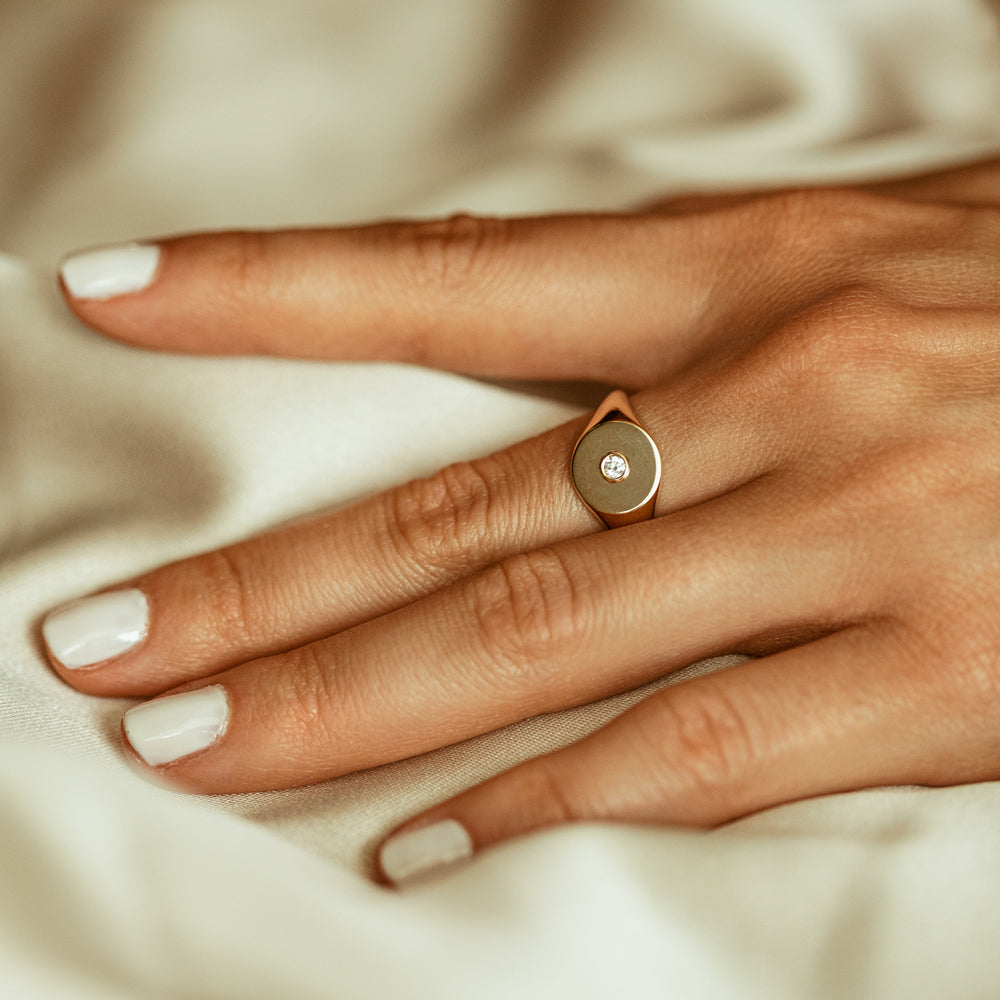 OBFJ1710 - 14K Gold Diamond Pinky Signet Ring 4