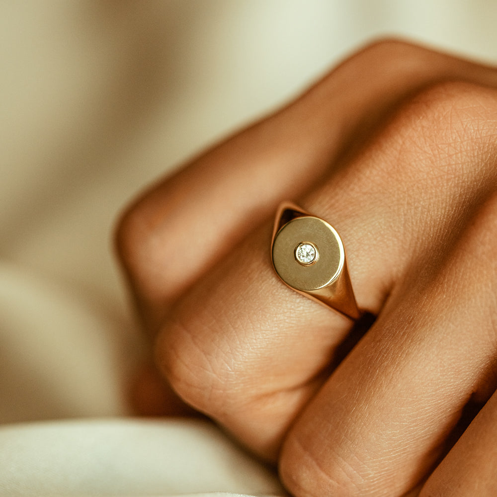 OBFJ1710 - 14K Gold Diamond Pinky Signet Ring 2
