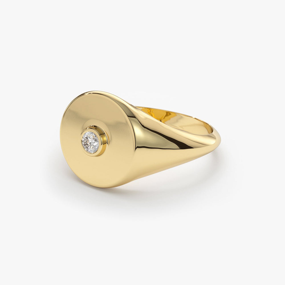 OBFJ1710 - 14K Gold Diamond Pinky Signet Ring 7