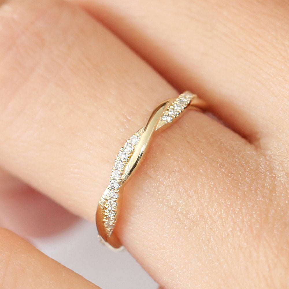OBFJ1708 - 14K Gold Weaving Braid Eternity Diamond Ring 2