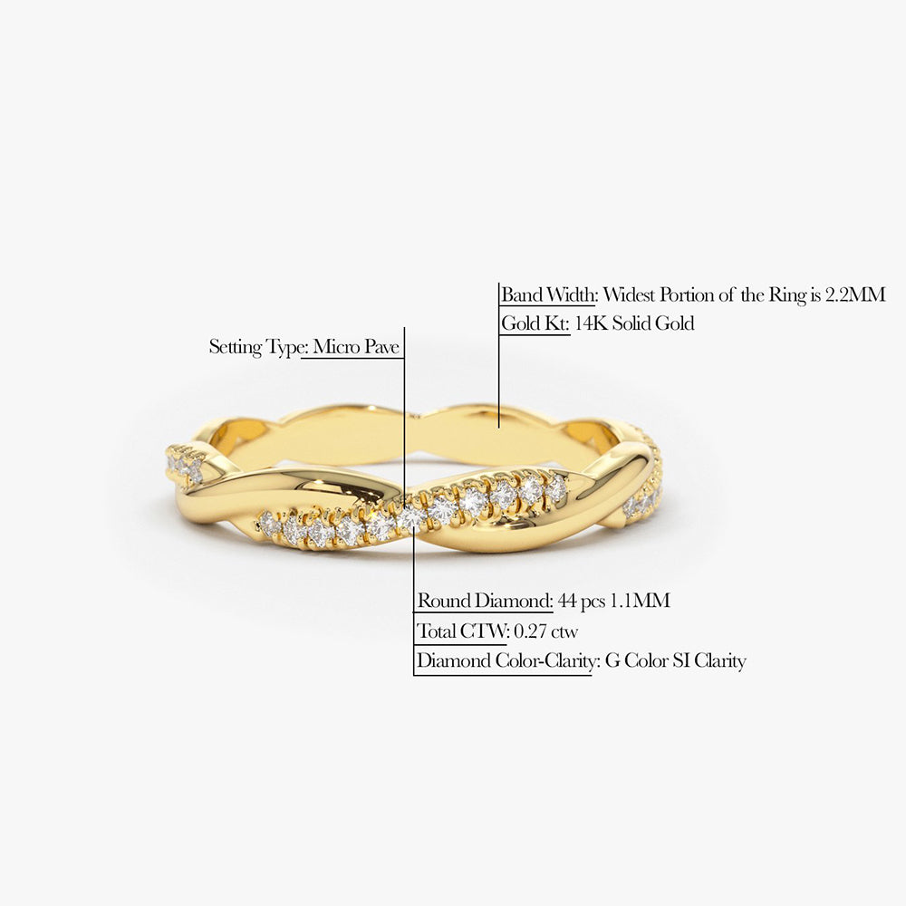 OBFJ1708 - 14K Gold Weaving Braid Eternity Diamond Ring 8