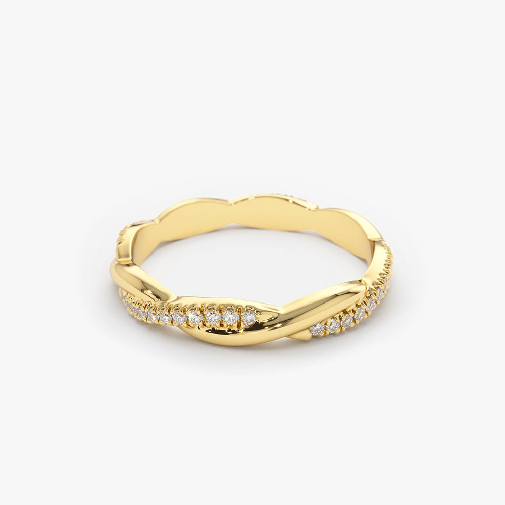 OBFJ1708 - 14K Gold Weaving Braid Eternity Diamond Ring 9