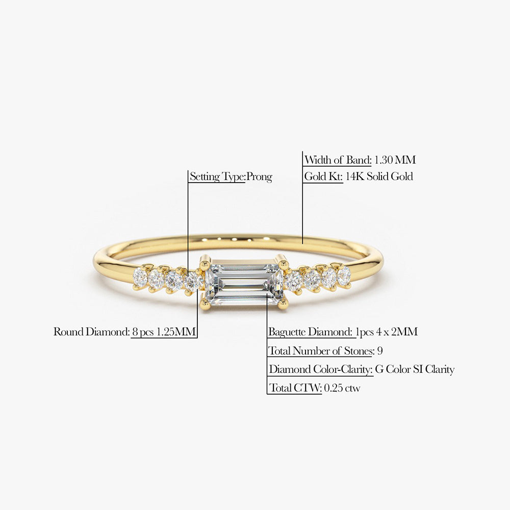 OBFJ1709 - 14K Gold Baguette & Round Diamond Engagement Ring 8