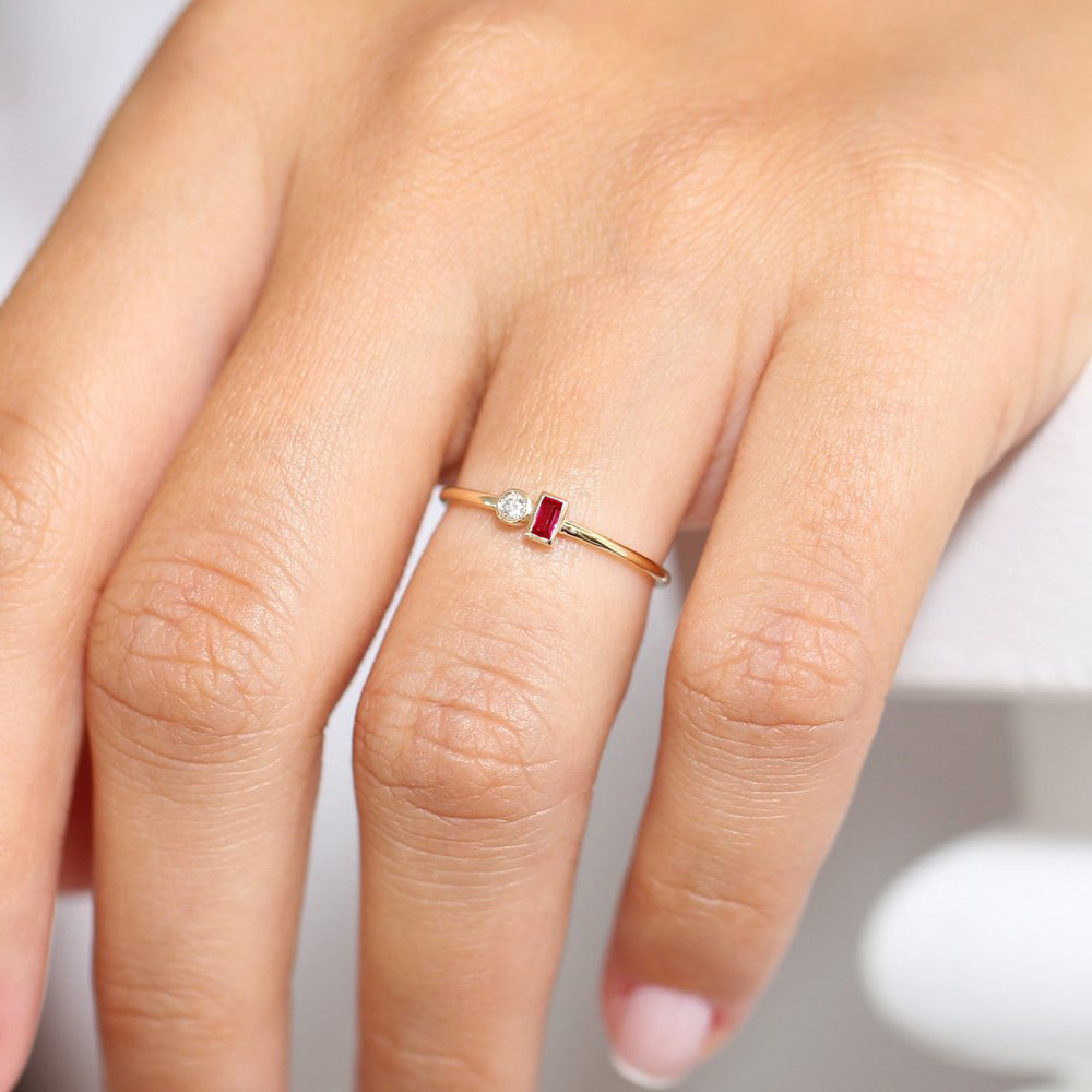 OBFJ1747 - 14k Baguette Ruby and Diamond Ring 3