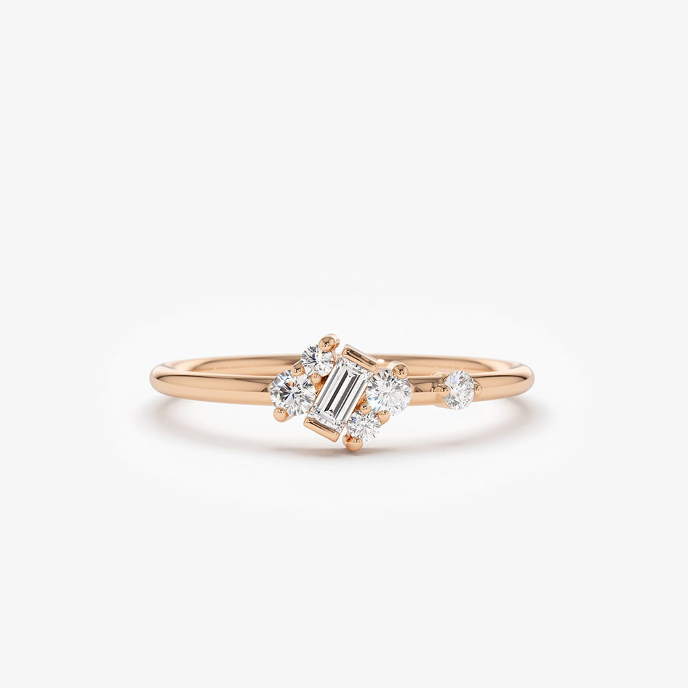 OBFJ1714 - 14K Gold Slanted Baguette and Round Diamond Ring 4