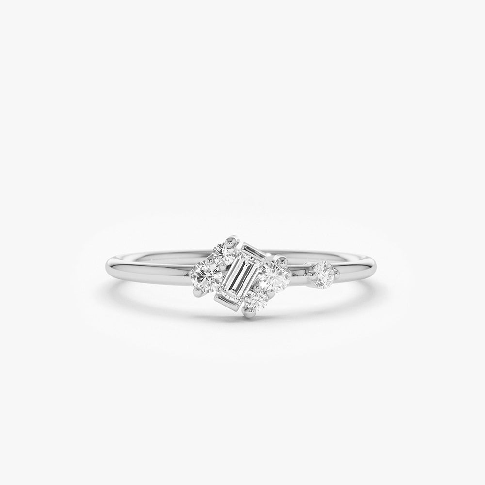 OBFJ1714 - 14K Gold Slanted Baguette and Round Diamond Ring 5