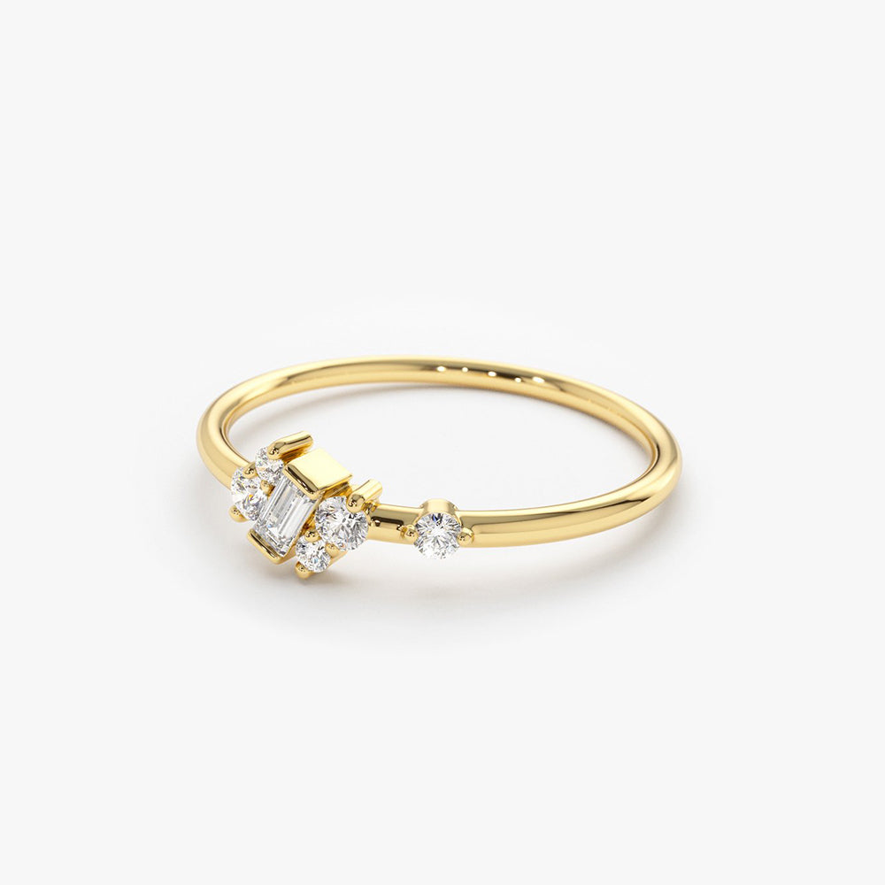 OBFJ1714 - 14K Gold Slanted Baguette and Round Diamond Ring 7