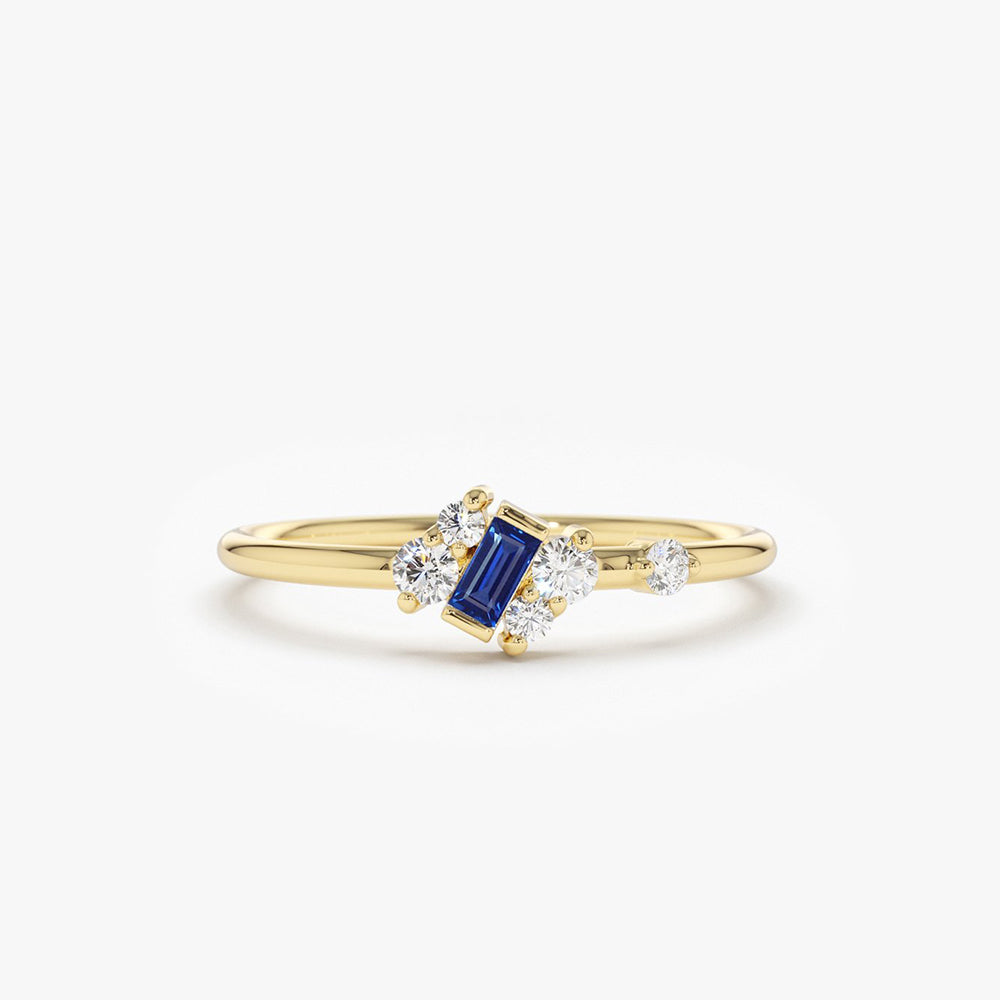 OBFJ1749 - 14K Gold Slanted Baguette Sapphire Ring 1